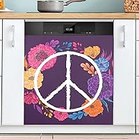 Hippie Flowers Leaves Dishwasher Magnet Cover Dishwasher Covers for The Front Magnetic Dishwasher Cover Panel Magnetic Refrigerator Cover for Kitchen Home Farmhouse Decor - 23 X 26 in