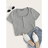 Women's Tops Sexy Tops for Women Shirts Ribbed Cropped Henley Top Shirts for Women (Color : Gray, Size : X-Large)