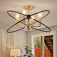 Black and Gold Ceiling Light Fixture, Industrial Candle Chandelier 4-Light Ceiling Mount Chandelier for Dining Room Kitchen Island Living Room Bedroom, E12