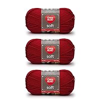 Red Heart Soft Really Red Yarn - 3 Pack of 141g/5oz - Acrylic - 4 Medium (Worsted) - 256 Yards - Knitting/Crochet