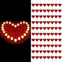 1000 Pieces Artificial Rose Petals with 24 Pieces LED Tea Lights Candles,Rose Petals for Romantic Night for Her Set and 80 Pcs Red Hearts Felt Garland, Valentines Day Decor Hanging String