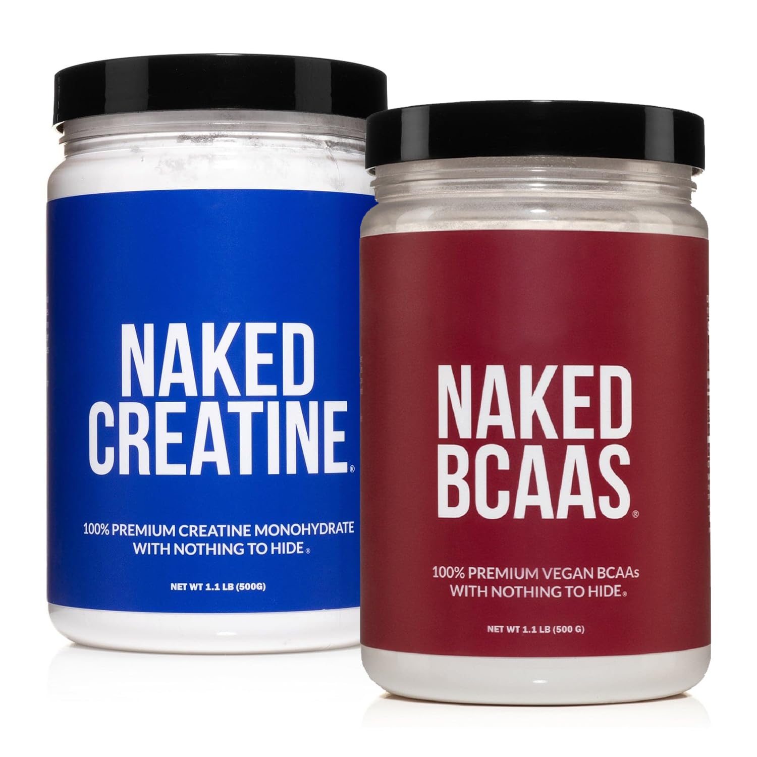 NAKED Pure Creatine Monohydrate 100 Servings + 100 Servings Unflavored BCAAs Vegan Bundle