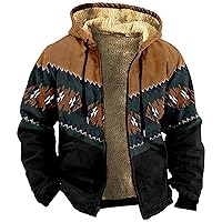 Fleece Jacket Men Warm Sherpa Lined Fleece Plaid Flannel Shirt Jacket Winter Hooded Coat Sweatshirt Warm Jacket