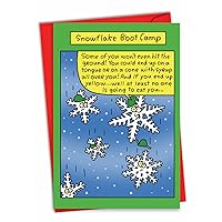 NobleWorks - Christmas Card with Envelope (4.63 x 6.75 Inch) - Cartoon Xmas Notecard Winter Holiday Card for Kids, Adults - Snowflake Bootcamp 1573