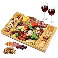 Bamboo Cheese Board with Sauce Dish, Premium Large Cheese Platter Tray Serving Board Charcuterie Platter and Serving Meat Board for Housewarm Gifts for the Couple Wedding Anniversary
