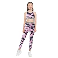 iiniim Kids Girls Racerback Bra Crop Top Elastic Legging Tights Sports Gymnastic Wokrout 2 Piece Outfit