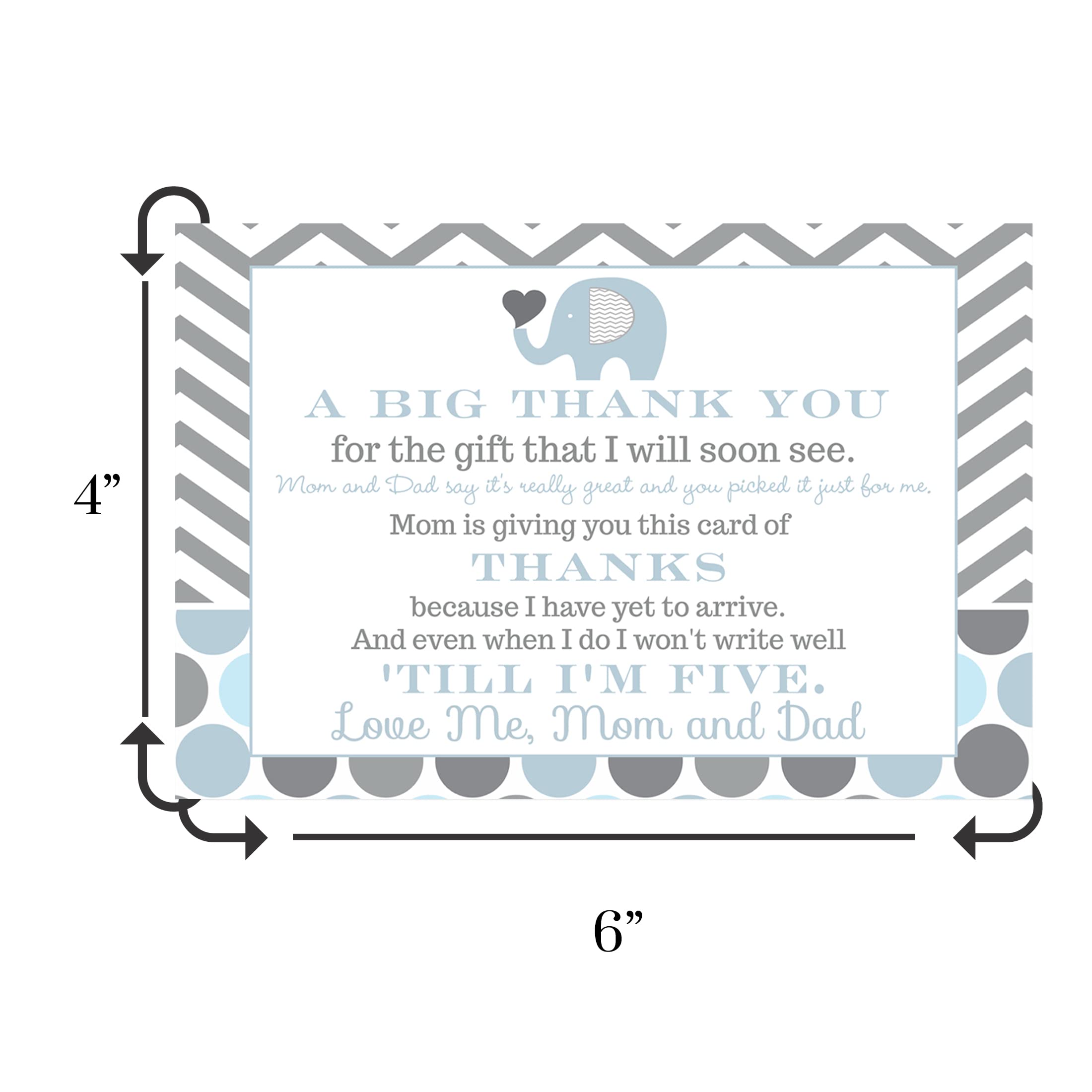 Blue Elephant Baby Shower Thank You Cards (25 Pack) Prefilled Note from Boy – Individual Notecards with Envelopes – Say Thanks for Babies Registry Gifts - Royal Theme Jungle – 4x6 Blank Stationery