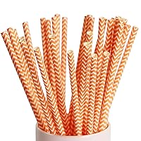 Webake 100 Pack Chevron Paper Straws Wave Patterned Drinking Straws Bulk 7.75 Inch Disposable Biodegradable Restaurant Supplies for Thanksgiving Table Decor Orange Striped