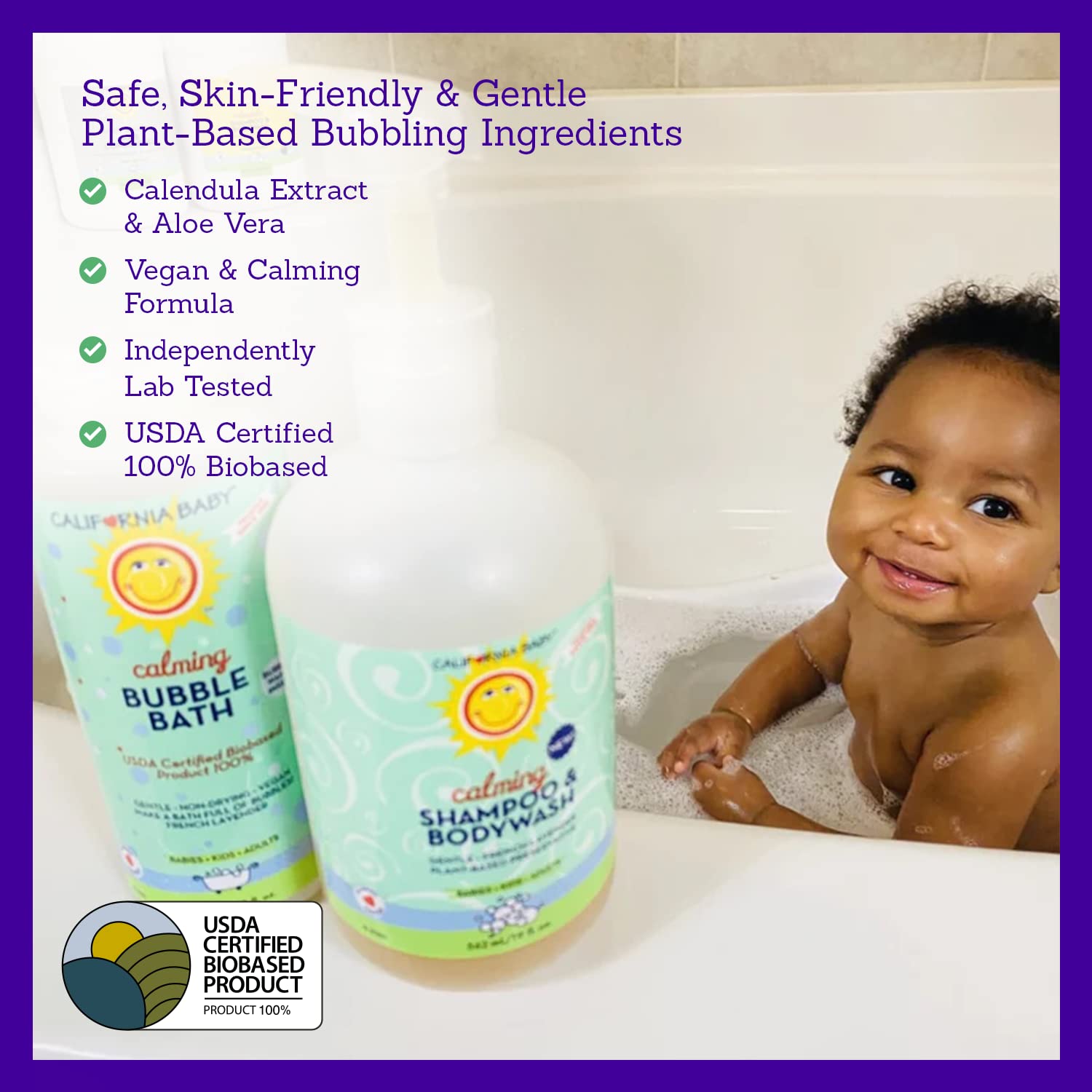 California Baby Calming Bubble Bath | Calming Lavender Scent | 100% Plant-Based Ingredients (USDA Certified) | Allergy Friendly | Babies, Adults & Kids Bubble Bath | Ideal for Sensitive Skin | Free Bubble Wand Included | 384 mL / 13 fl. oz.