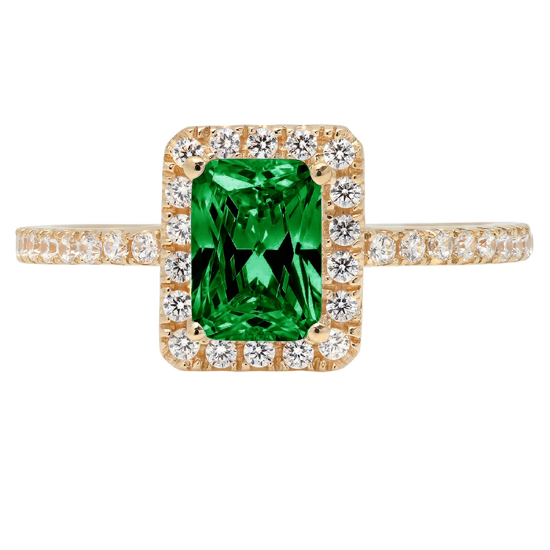 Clara Pucci 1.79ct Brilliant Emerald Cut Solitaire with accent Flawless Ideal VVS1 Simulated CZ Green Emerald Engagement Promise Statement Anniversary Bridal Wedding Designer Ring 14k Yellow Gold