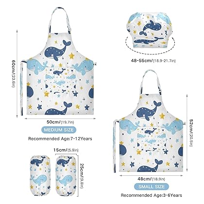 Zhirexin Cute Dolphin 3 Pcs Kids Apron Toddler Chef Painting Baking Gardening (with Pockets) Adjustable Artist Apron for Boys Girls-M