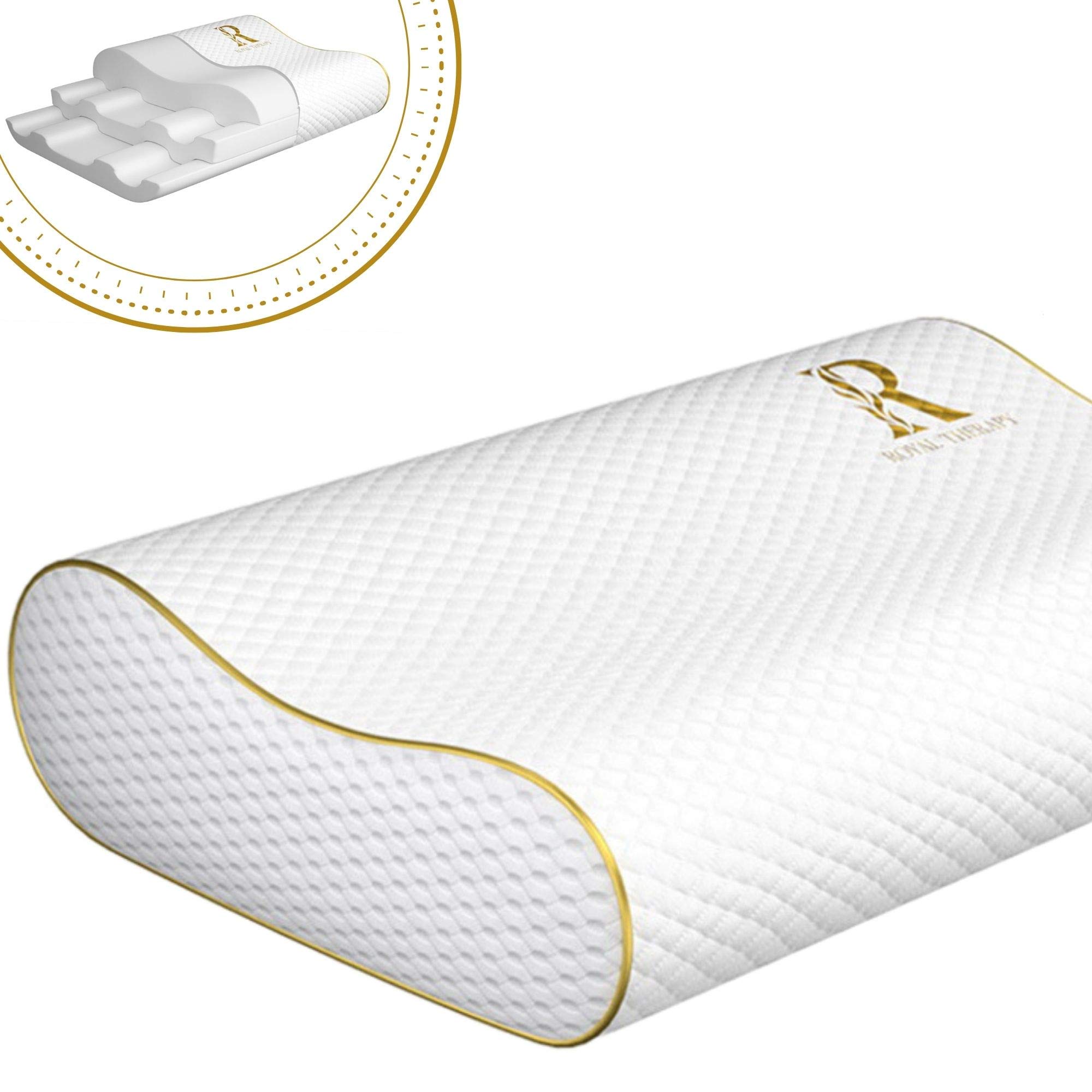 Royal Therapy Queen Memory Foam Pillow, Pharmonis USA, Neck Pillow Bamboo Adjustable Side Sleeper Pillow for Neck & Shoulder, Support for Back, Stomach, Side Sleepers, Orthopedic Contour Pillow