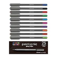 Pentonic Ballpoint Pens, 25 Count, 10 Assorted Ink Colors, 1.0 mm Medium Point, Smooth Writing For Journaling & Note Taking (PEN12127)