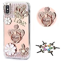 STENES Bling Case Compatible with iPhone 13 Pro Max Case - Stylish - 3D Handmade Crown Ring Stand Flowers Crystal Design Protective Crystal Rhinestone Glitter Cover Case - Gold