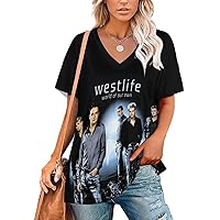 West%Life T-Shirt Womens V Neck Short Sleeve Casual Fashion Printing Tops Summer Vintage Basic Tees