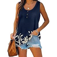 Tank Top for Women Summer Vintage Sleeveless Button Down Scoop Neck Blouse Trnedy Printed Shirts