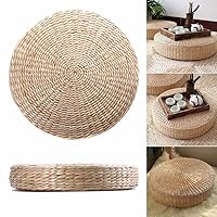 Woven Straw Cushion Round Pouf Tatami Chair Pad Yoga Seat Pillow Knitted Floor Mat Garden Dining Room Home Decor Outdoor (40cm x 6 cm)