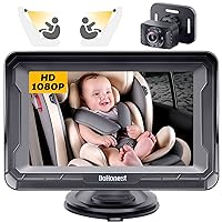 Baby Car Camera HD 1080P - 360° Rotating Eye Protection Plug and Play Easy Install Rear Facing Baby Car Mirror Crystal Night Vision Infant Backseat Camera with Monitor for 2 Kids -V33