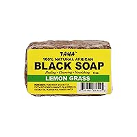 Taha African Black Soap Bar, Organic & 100% Natural, Soothing & Moisturizing, Healthy Cleansing – Great for Blemishes, Acne, Dry Scalp, and More, Natural Scent, 5 Oz (Lemongrass, Pack of 1)