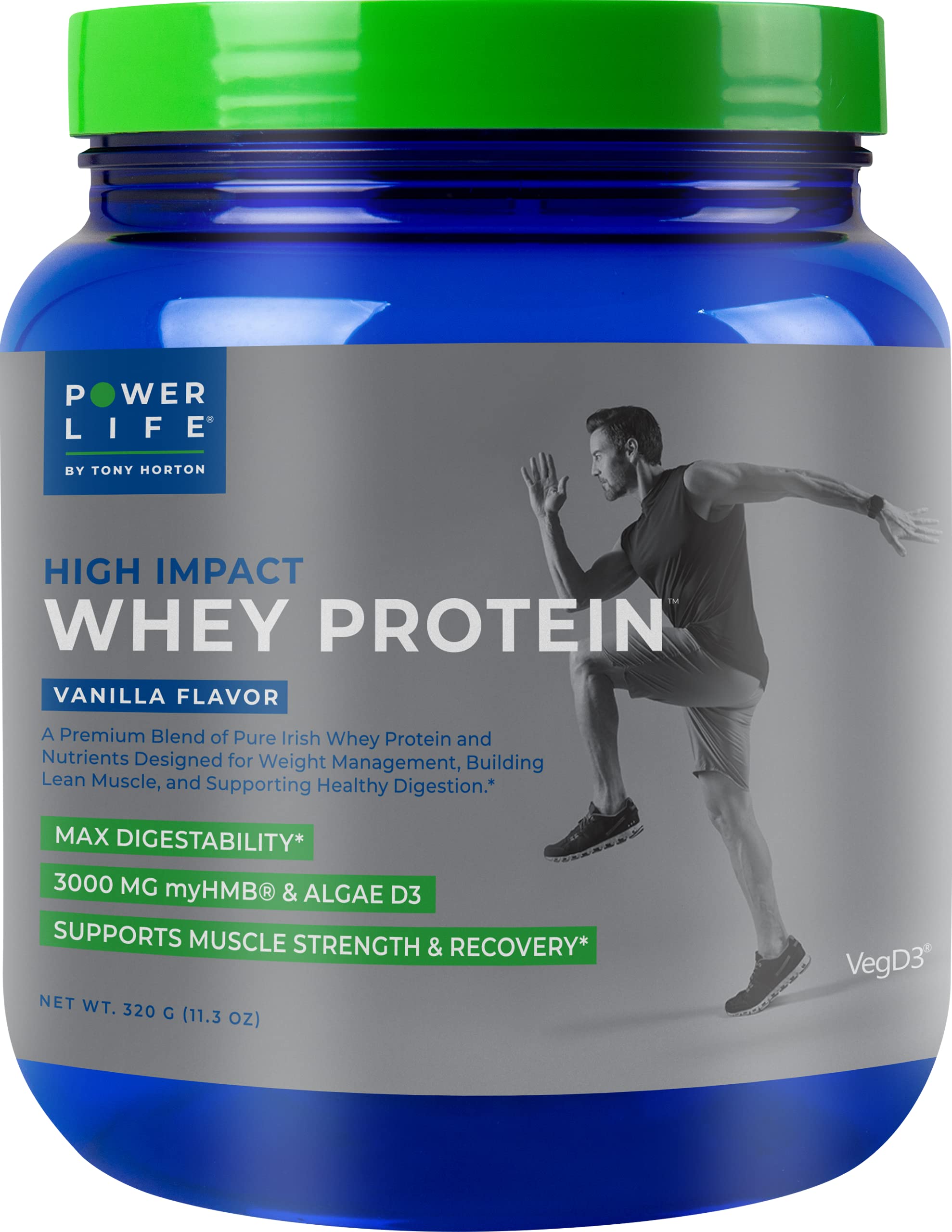 Tony Horton PowerLife High Impact Grass Fed Whey Protein with 3000 MG of HMB, No Sugar Added, Non-GMO, Hormone and Antibiotic Free 15 Servings (Van...