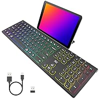 Rii Wireless Bluetooth and 2.4GHz Backlight Slim Keyboard ， Phone Holder - Rechargeable Multi-Device Keyboard with Quiet Typing for Mac/Windows/Chrome/PC/Tablet/Smartphone