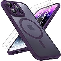 3 in 1 Magnetic for iPhone 14 Pro Case, [Upgraded Camera Protection] Fit for MagSafe [Military Grade Drop Tested] Slim Translucent Matte Back Bumper, Midnight Purple