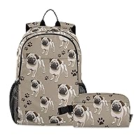ALAZA Funny Pug Dog Paw Print Cute Puppy Backpack and Lunch Bag Set Back Pack Bookbag Cooler Case Kits