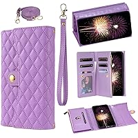 XYX Wallet Case for Google Pixel 8a, Crossbody Zipper Purse Pu Leather Kickstand Flip Cover with 7 Card Slot Wrist Lanyard for Pixel 8a, Purple