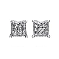 0.04 Cttw Round Cut White Natural Diamond Square Stud Earrings in Sterling Silver (G-H Color,I Clarity, 4 mm)