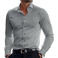 PJ PAUL JONES Men's Dress Shirts Long Sleeve Wrinkle Free Solid Shirt Business Casual Button Down Shirts