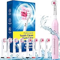 Rotating Electric Toothbrush for Adults with 8 Brush Heads (2 Types), 4 Modes Deep Clean Electric Toothbrush with Rechargeable Power and 2 Min Smart Timer, Fast Charge (Pink)