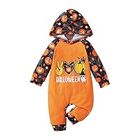 Toddler Girl Outfits Infant Boys Girls Halloween Long Sleeve Romper Letter Prints Cartoon Hooded (Orange, 9-12 Months)