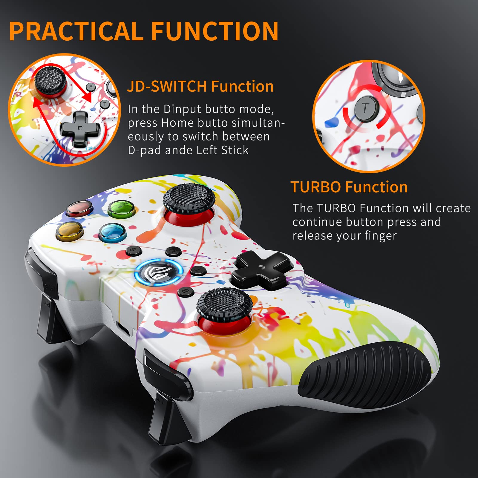 EasySMX 【2023 New】 Wireless Gaming Controller for Windows 7 8 10 11 PC/PS3/Android/Switch/Steam Deck, Dual-Vibrate Gamepad Joystick Computer Game Controller With Turbo, 14 Hours Working Battery