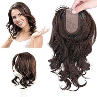 14 in Natural Wave Hair Toppers for Women,10x12cm Middle Part Clip in Crown Topper Hair Piece Light Brown Wiglets Hairpieces for Thinning Hair, 35cm Left Part