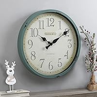 FirsTime & Co. Teal Bellamy Wall Clock, Large Vintage Decor for Living Room, Home Office, Round, Plastic, Farmhouse, 24 Inches