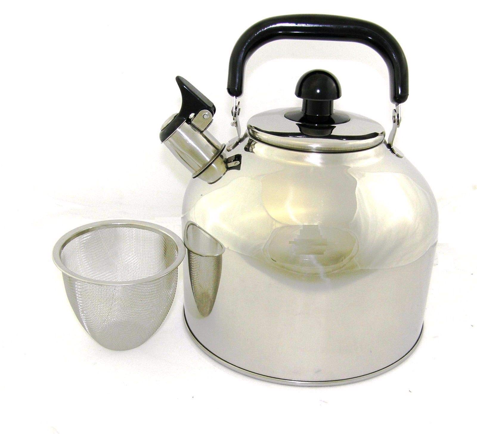 Stainless Steel Whistling Tea Kettle Large 7 Quart Teapot with Mesh Infuser 6.3 Liter Hot Water Pot Removable Lid Covered Handle Big Teapot For Mak...