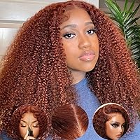 Bye Bye Knots 7X5 Pre Cut Lace Wear and Go Wig Kinky Curly Reddish Brown Lace Front Wigs,Invisible Knots Auburn Brown Glueless Wigs Pre Plucked Hairline 180% Density 18 Inch