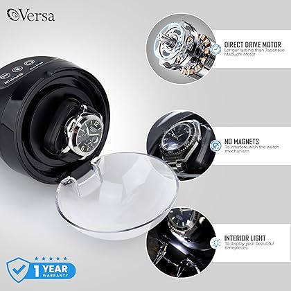 Watch Winder for Automatic Watches - Direct Drive Motor, Touch Button Settings, 12 Different Settings, LED Light, Spring Action Pillow, Compact Design - Single Watch Winder for Rolex