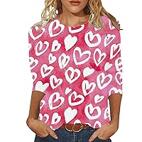 XJYIOEWT Square Neck Tops for Women Sleeveless Valentines Day Heart Graphic Printed Lady Tee Shirt Women Three Quarter