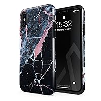 BURGA Phone Case Compatible with iPhone X/XS - Hybrid 2-Layer Hard Shell + Silicone Protective Case -Hidden Beauty Light Pink Peach and Black Marble - Scratch-Resistant Shockproof Cover