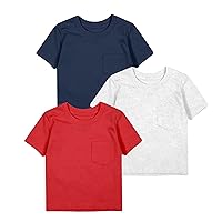 Toddler Baby Boys and Girls 3 Pack Tee Shirt Short Sleeve Pocket Soild Stripe Tops