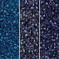 Miyuki Delica Seed Beads Bundle: Size 11/0, Blue Inside Color Lined Palette Collection DB2385, DB2386, DB2387