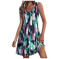 Denim Dress,Womens Summer Dresses 2024 Loose V Neck Sleeveless Sundresses Swimsuit Coverup with Pockets Floral