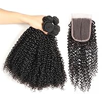 Peruvian Curly Hair With Closure Peruvian Kinky Curly 4 Bundles Virgin Human Hair With Lace Closure Free Part (20 20 22 22 +18)