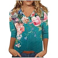 Women's 3/4 Sleeve Shirt Ladies Fashion V-Neck Blouse Summer Tunic Print Trendy 2024 Tee Tshirt