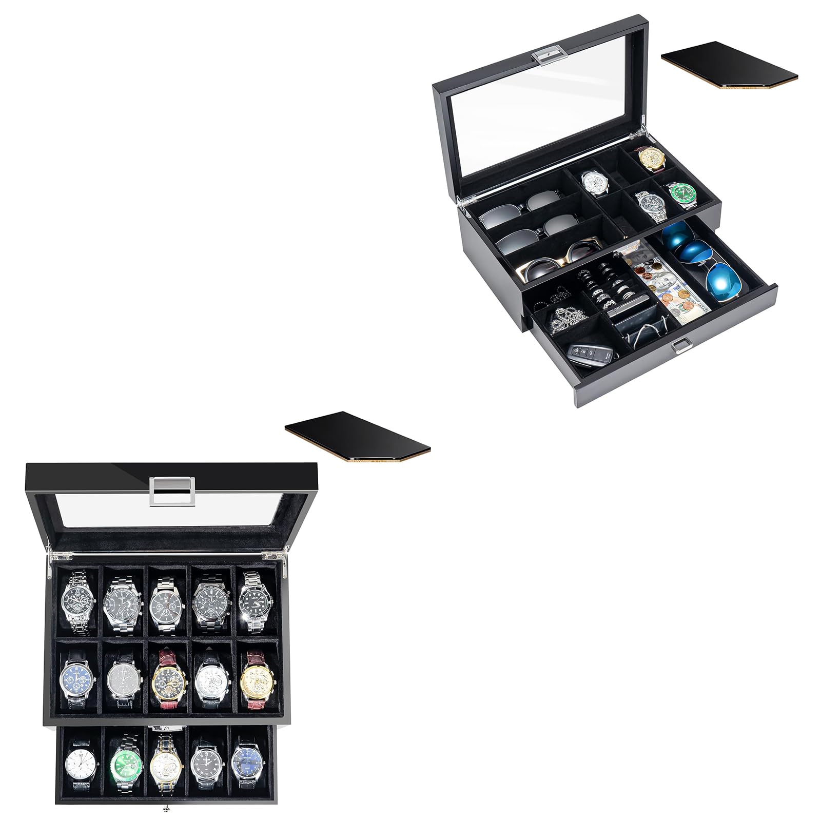 ProCase 2-Tier Watch Box Bundle with 20 Slots Lacquered Finish Watch Box