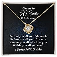 Cheers To 50 Years 50 & Fabulous Love Knot Birthday Necklace Gift, 50th Birthday Gifts For Women, Cool Gifts For 50 Year Old Woman Turning 50, And Fabulous Jewelry For Women, With Meaningful Message Card & Gift Box For Grandma/mom/sister/friend/wife/ Unique Gift For Her Birthday.