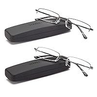 Reading Glasses - 2 Pairs Compact Case Included Semi Rimless Readers