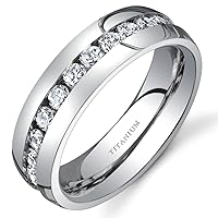 PEORA Designer Titanium Eternity Ring for Women, Wedding Anniversary Cubic Zirconia Band, 6mm, Comfort Fit, Sizes 5 to 8