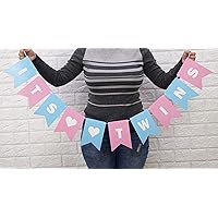 It's Twins Pre Strung Bunting Rustic Kraft Gender Reveal Bunting Flag Pregnancy Announcement Banner Garland